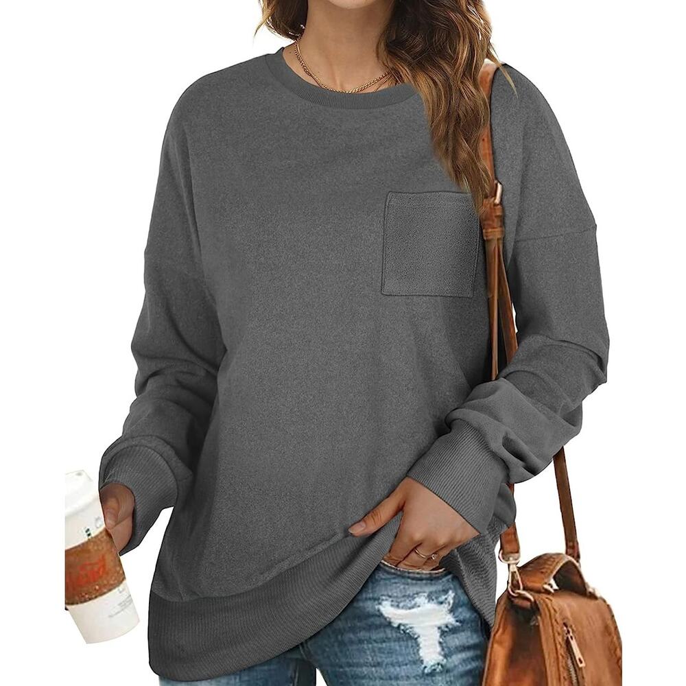 Old Navy Womens Long Sleeve Gray Relaxed Fit Sweatshirt Sweater Pocket XL NEW